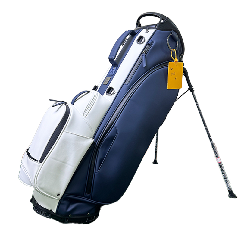 Stylish White and Blue PU Golf Stand Bag with 4 Compartments